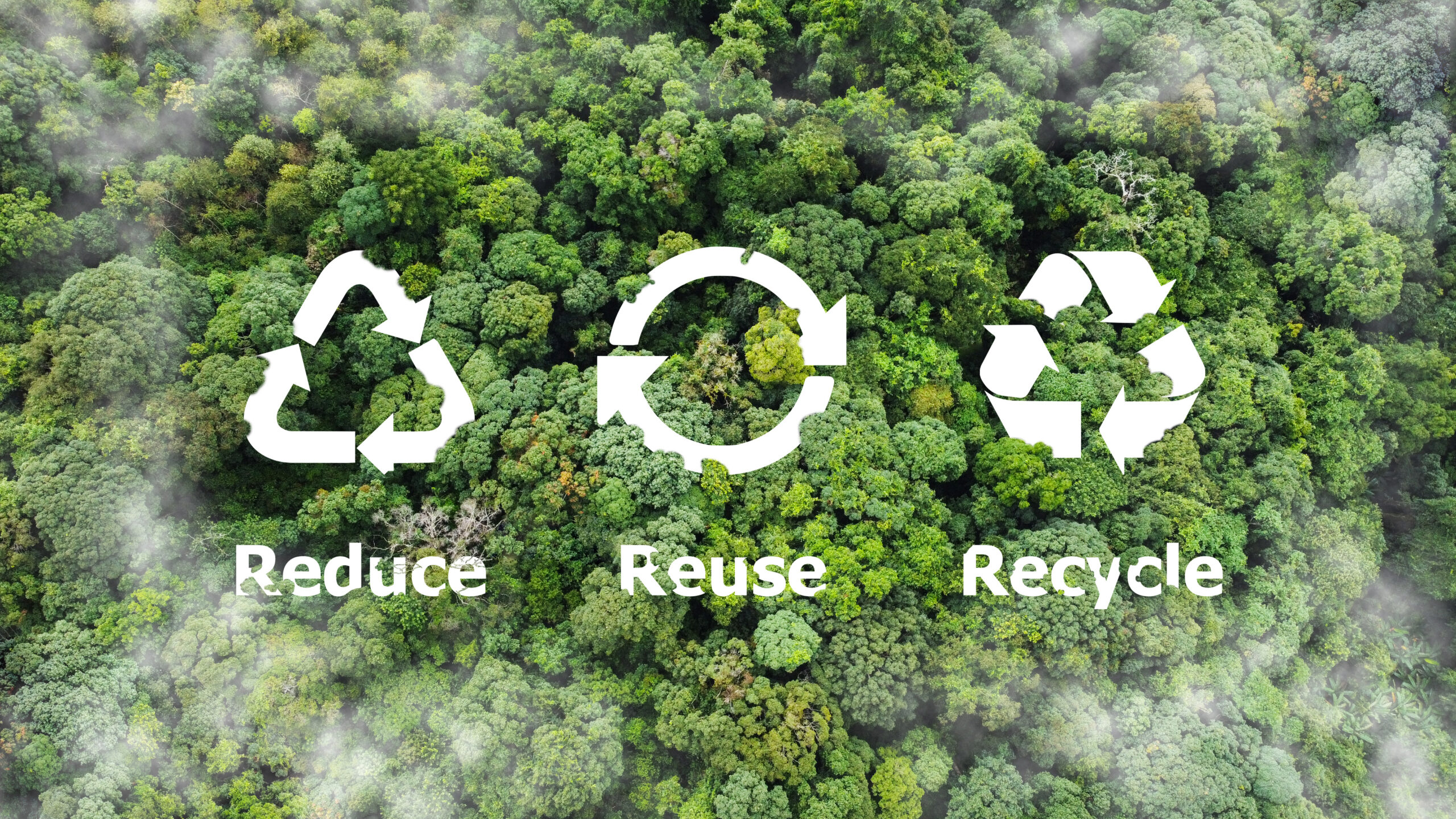 Reduce, reuse, recycle symbol in the middle of a beautiful untou